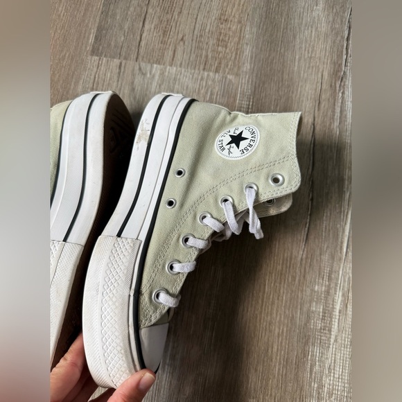 Converse All Star Platform Sneakers High Tops Sage Green White Size 6 Chucks - Picture 8 of 16